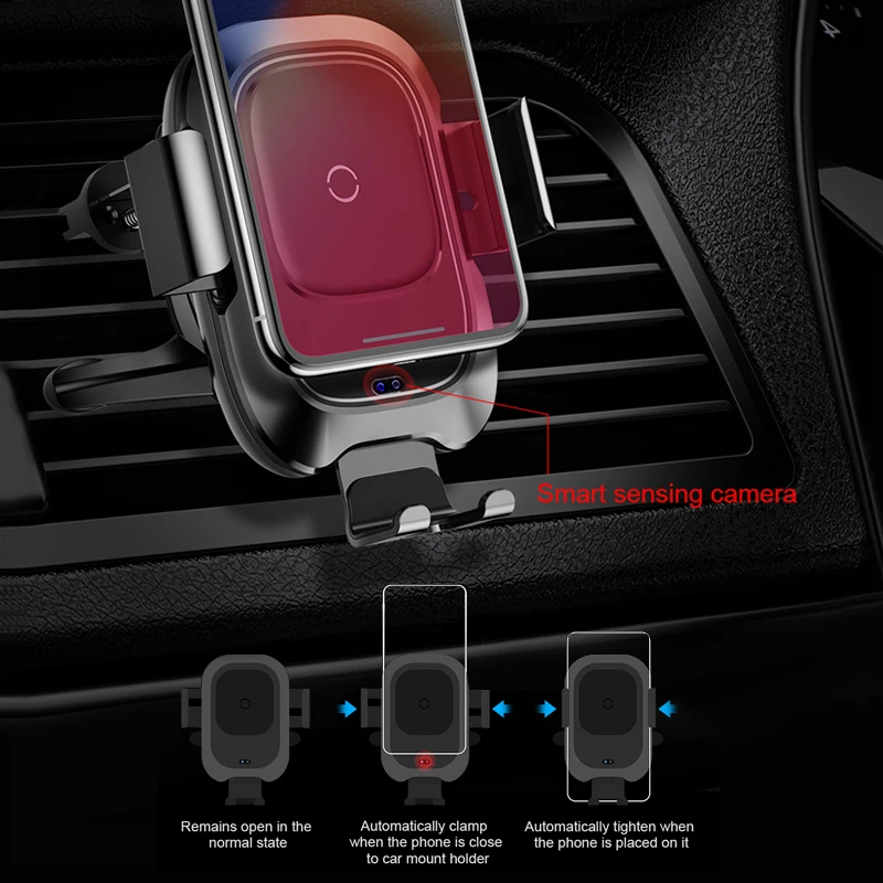 baseus car phone holder for iphone samsung intelligent infrared qi car wireless charger air vent mount mobile phone holder stand free global shipping