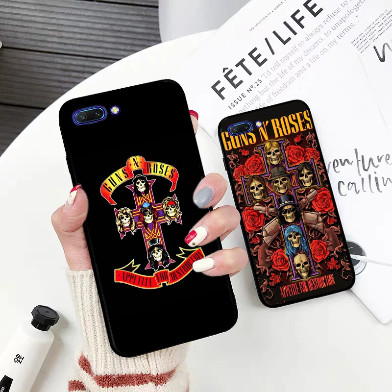 Guns n roses Silicone Case for Huawei honor 6A 7A Pro 7X 8 Lite 8A 8X 8C 9 Note 10 View 20 20S 9X | Мобильные телефоны и