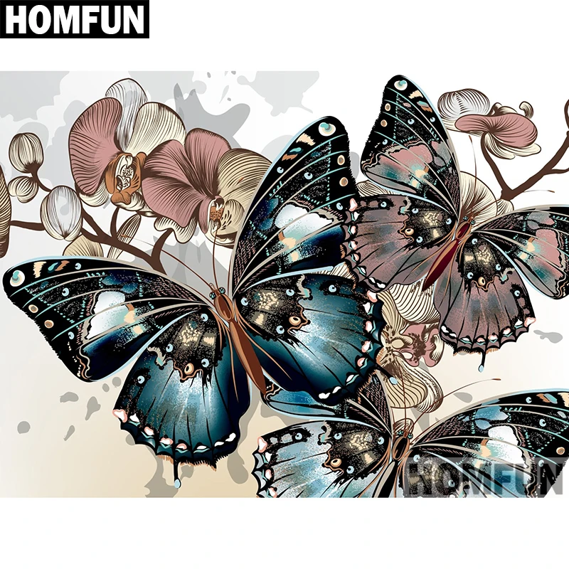 

Алмазная живопись HOMFUN A02596, полноразмерная/круглая вышивка «бабочка, цветок», 5D для творчества, домашний декор