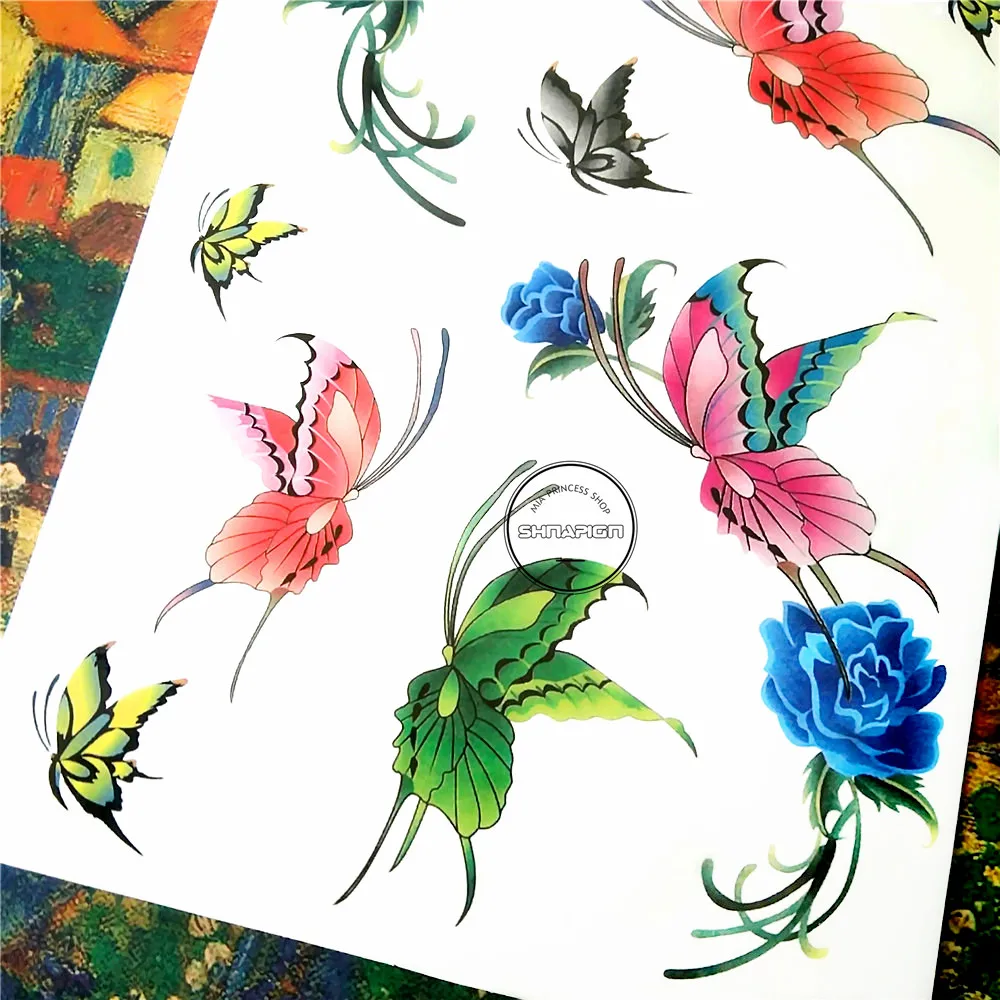 SHNAPIGN синий розовый зеленый Бабочка стиль временное тело художественная вспышка