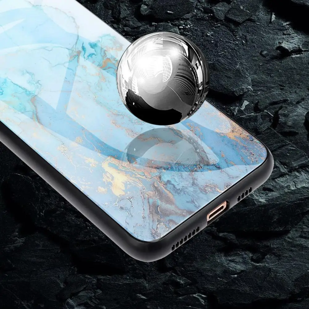 Marble Tempered Glass Phone Case For iPhone 8 7 6S 6 Plus Girl Men Hard Cover Apple X XR XS Max Coque Soft TPU Cases | Мобильные
