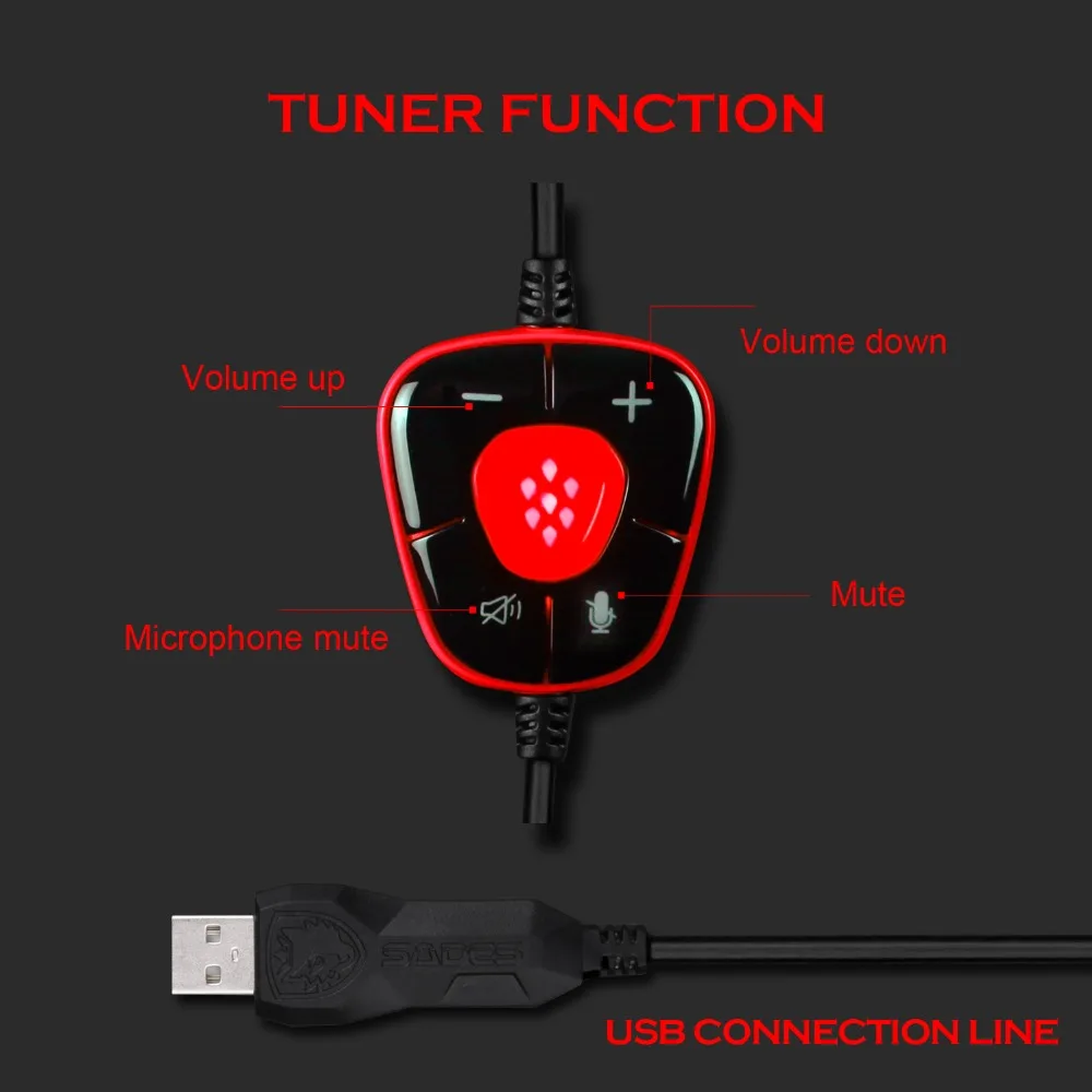 Sades дух волка USB 7 1 Surround Sound Gaming Headset для ПК шумоподавления наушники с микрофоном