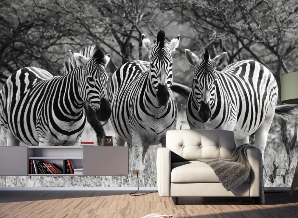 Ретро ностальгические черно белые нетканые 3D фото обои Зебра фон домашний Декор