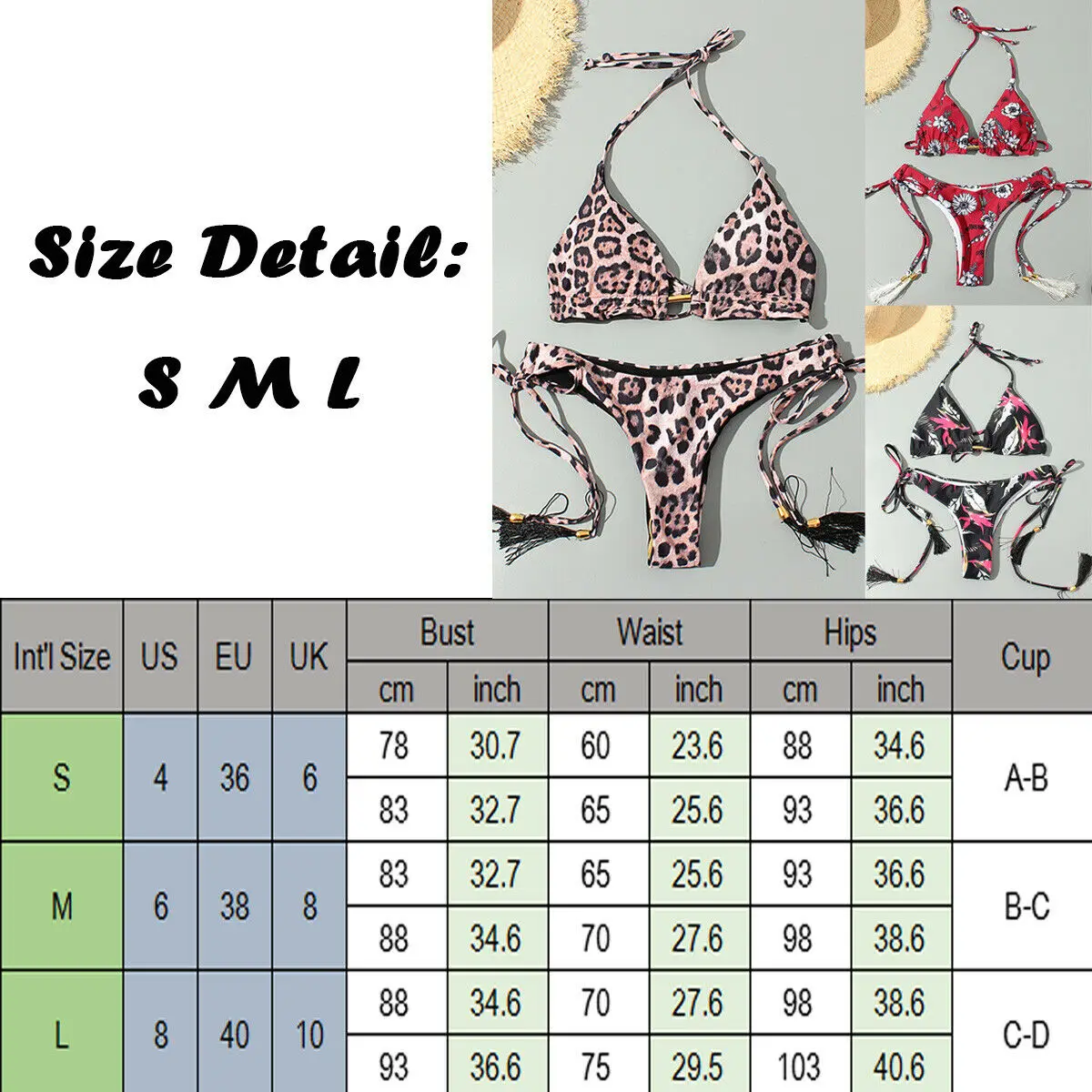 Женский купальник с леопардовым принтом пуш-ап завязками на шее кисточками