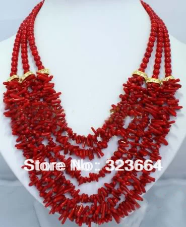 Модное ожерелье Стразы с 6 рядами ветвей красного коралла|fashion necklace|necklace fashionrhinestone