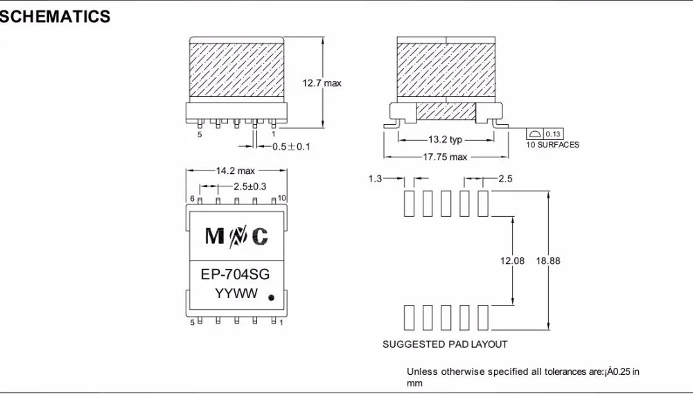 Оригинальный новый 100% EP13 SMD 1:1 flyback трансформатор мощности 13 Вт 36-57 в до 5 В 200 А кГц 40