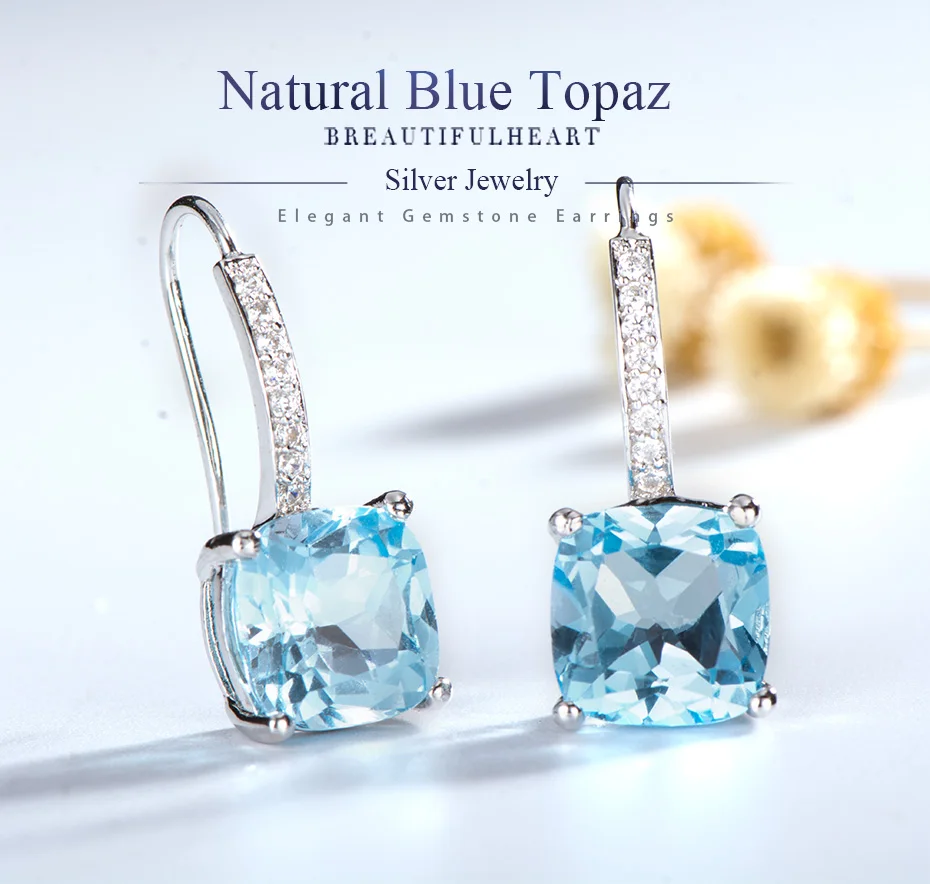 Kuolit 7.6ct натуральный небесно-топаз Драгоценный Камень Висячие серьги для женщин из натуральной 925 пробы Серебряное свадебное ювелирное изделие для помолвки