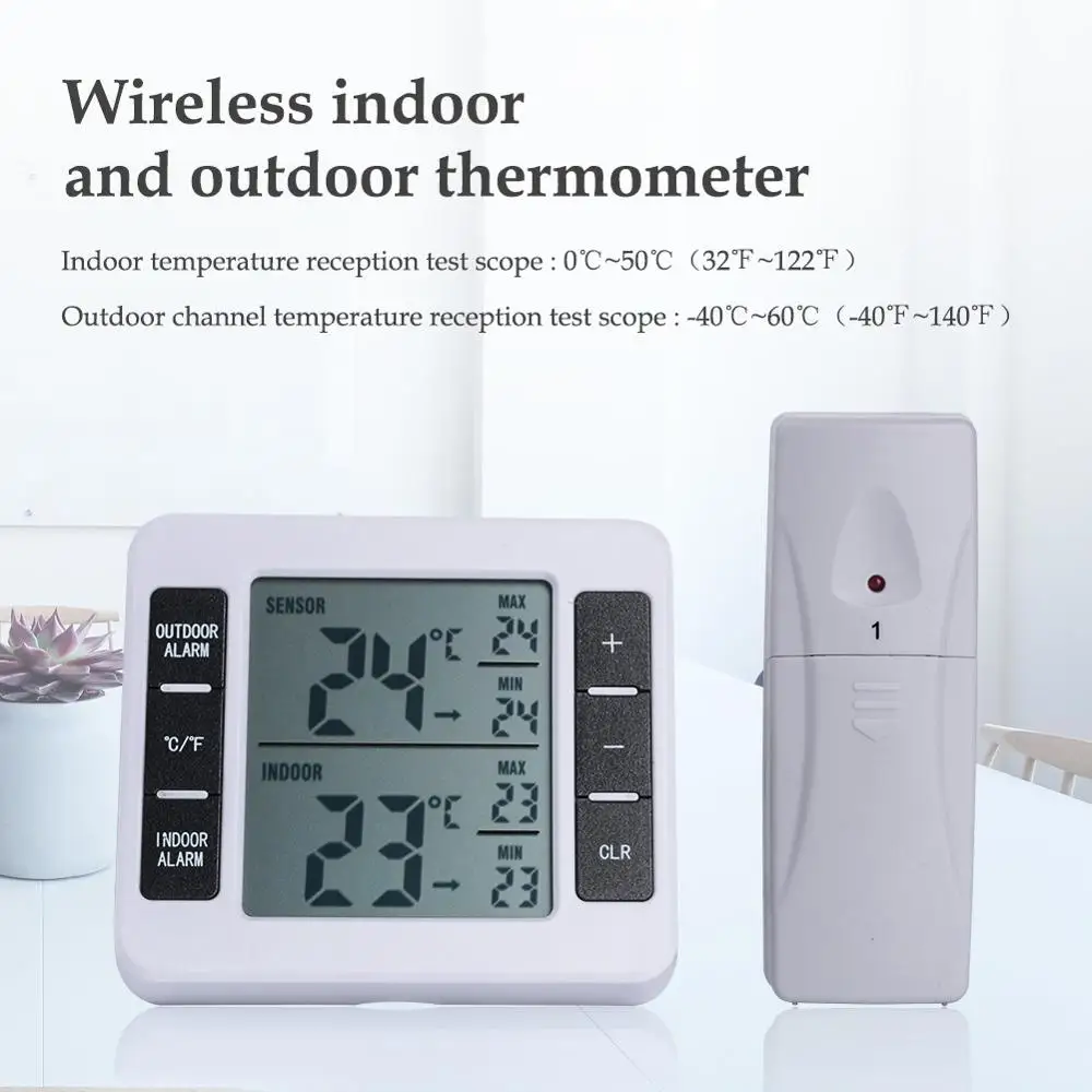 1 Thermometer 1 RC Цифровой Морозильный термометр для холодильника, беспроводной дистанционный датчик с звуковой сигнализацией для внутреннего и наружного использования - Цвет: 1 Thermometer 1 RC