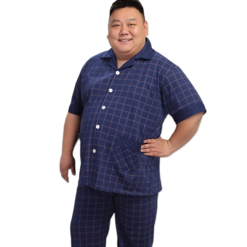 140 кг 5XL Домашний Мужской Хлопковый комплект пижамы летняя Пижама с коротким рукавом из хлопка сексуальная пижама homens Мужская пижама размера плюс XXXXL