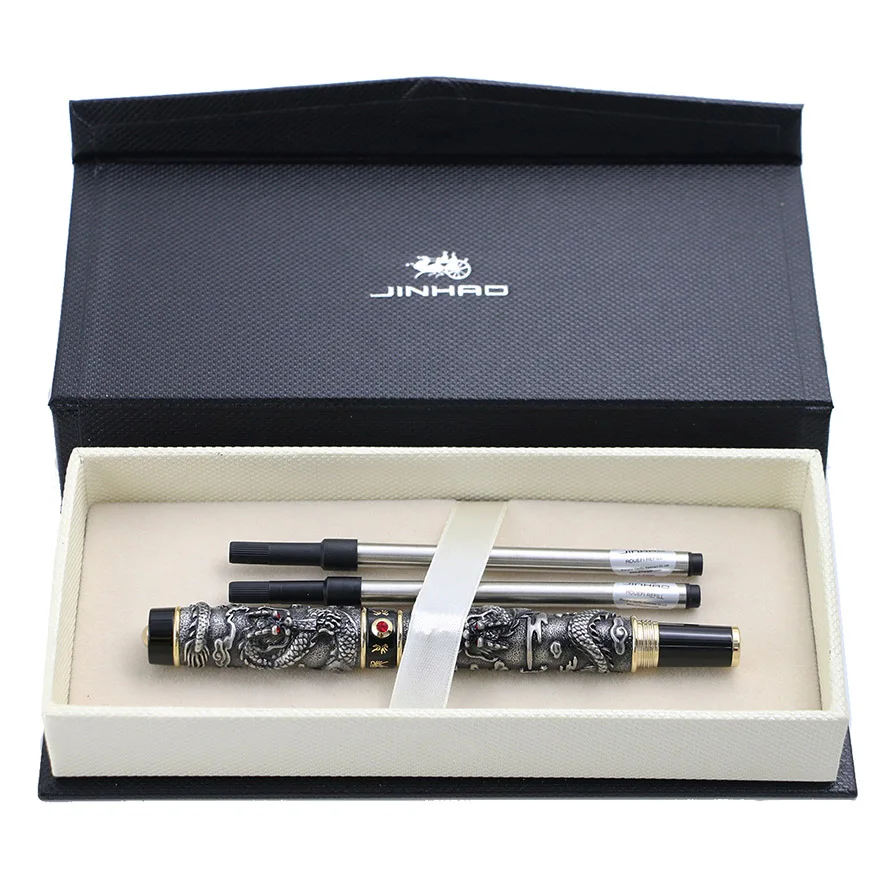 Высокое качество Jinhao Dragon шариковая ручка Роскошная металлическая шариковая ручка древнее серебро 0,7 мм перо канцелярские принадлежности для офиса и школы - Цвет: Ancient silver