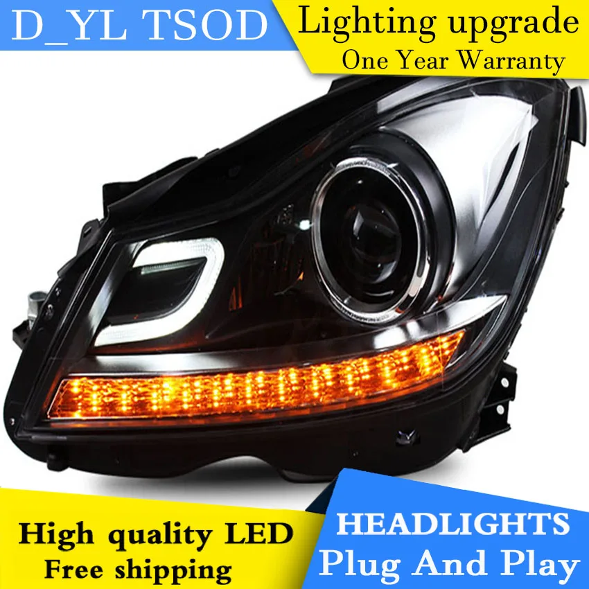 

D_YL Car Styling for W204 C180 C200 C260 Headlights 2007-2013 W204 LED Headlight DRL Lens Double Beam H7 HID Xenon bi xenon lens