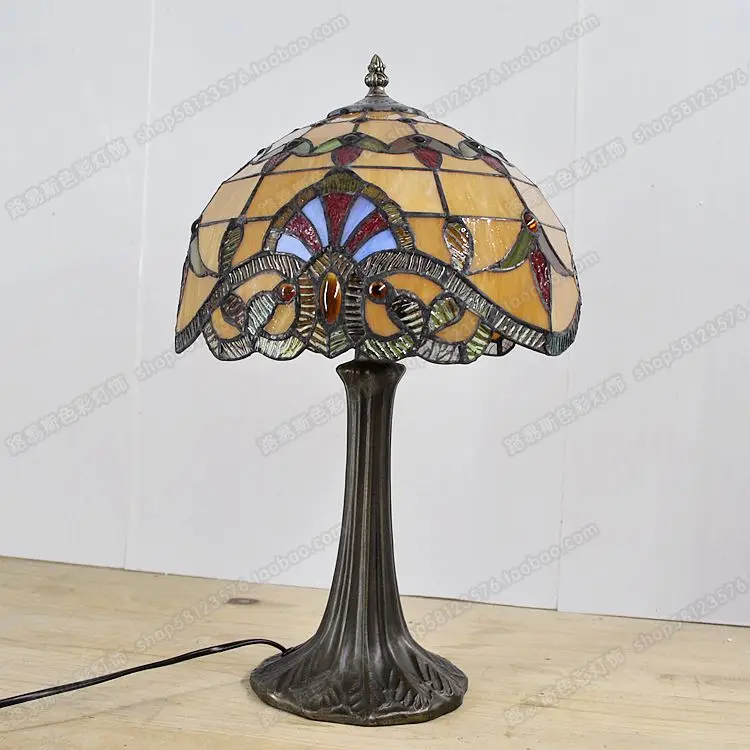 

30CM American Baroque antique table lamp study bedroom bedside lamp simple European glass bar Tiffany Lighting