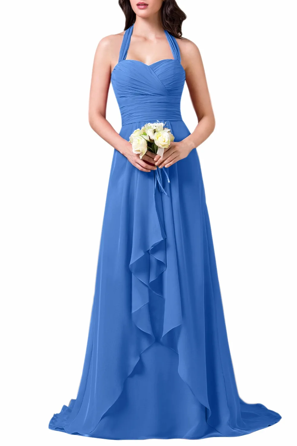 Новый 2017 Серый Плиссированные Шифон Вечернее Платье для Женщин Холтер Шеи Спинки