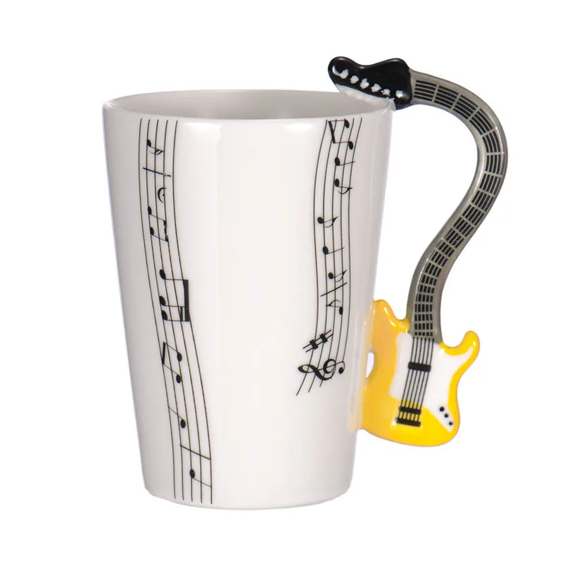 New Guitar Ceramic Coffee Mugs Porcelain Milk Mug Tea Cups Music Notes Home Office Drinkwares Support Dropshipping | Дом и сад