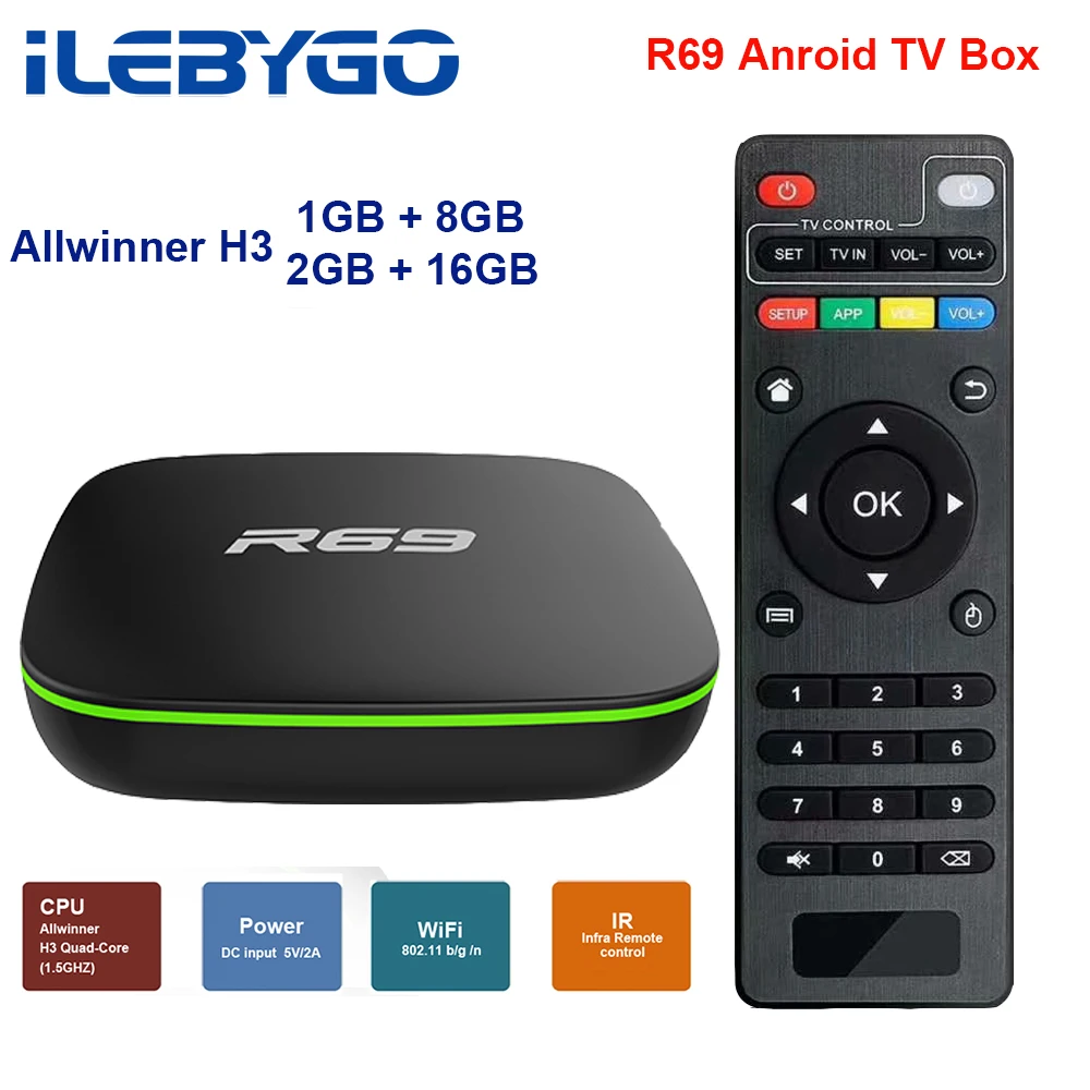 ILebygo Smart ТВ коробка R69 Android 7 1 Box Allwinner H3 Quad Core 2 4G Wi Fi Декодер каналов кабельного