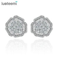 luoteemi gorgeous big flower stud earring for women shinning simulated diamond cz bridal accessory for wedding boucle oreille
