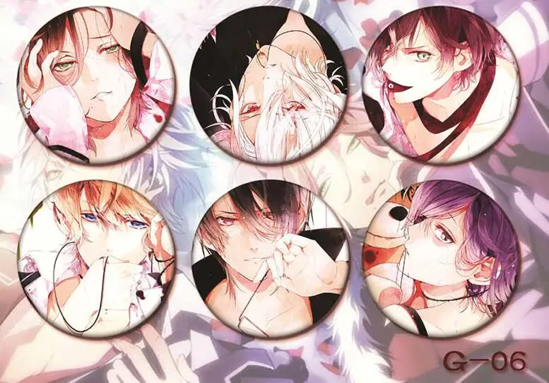 G06 6PCS 6 шт./компл. значок аниме DIABOLIK LOVERS аято Сакамаки Kanato Shu ouma Муками Руки знак акриловые брошь значок сумка ткань деко - Цвет: G06 6PCS