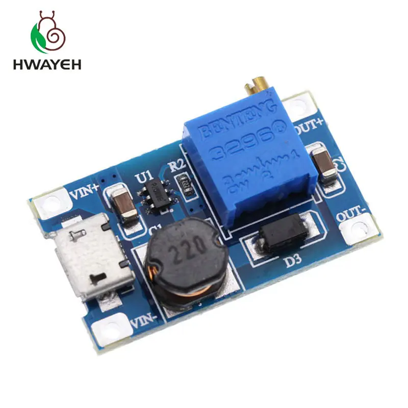 10 шт./лот MT3608 DC регулируемый Повышающий Модуль 2A Boost с MICRO USB 2в 24в до 5В 9В 12В 28В