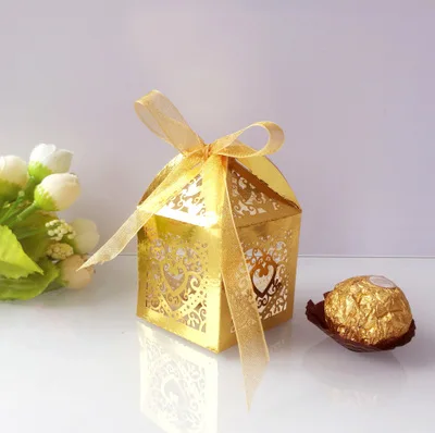 Bright Gold 100 шт Подарочный детский душ коробка для конфет бумажная упаковка Свадебные сувениры пакетики картонные коробки бонбоньерка Подарочный мешочек - Цвет: Bright Gold