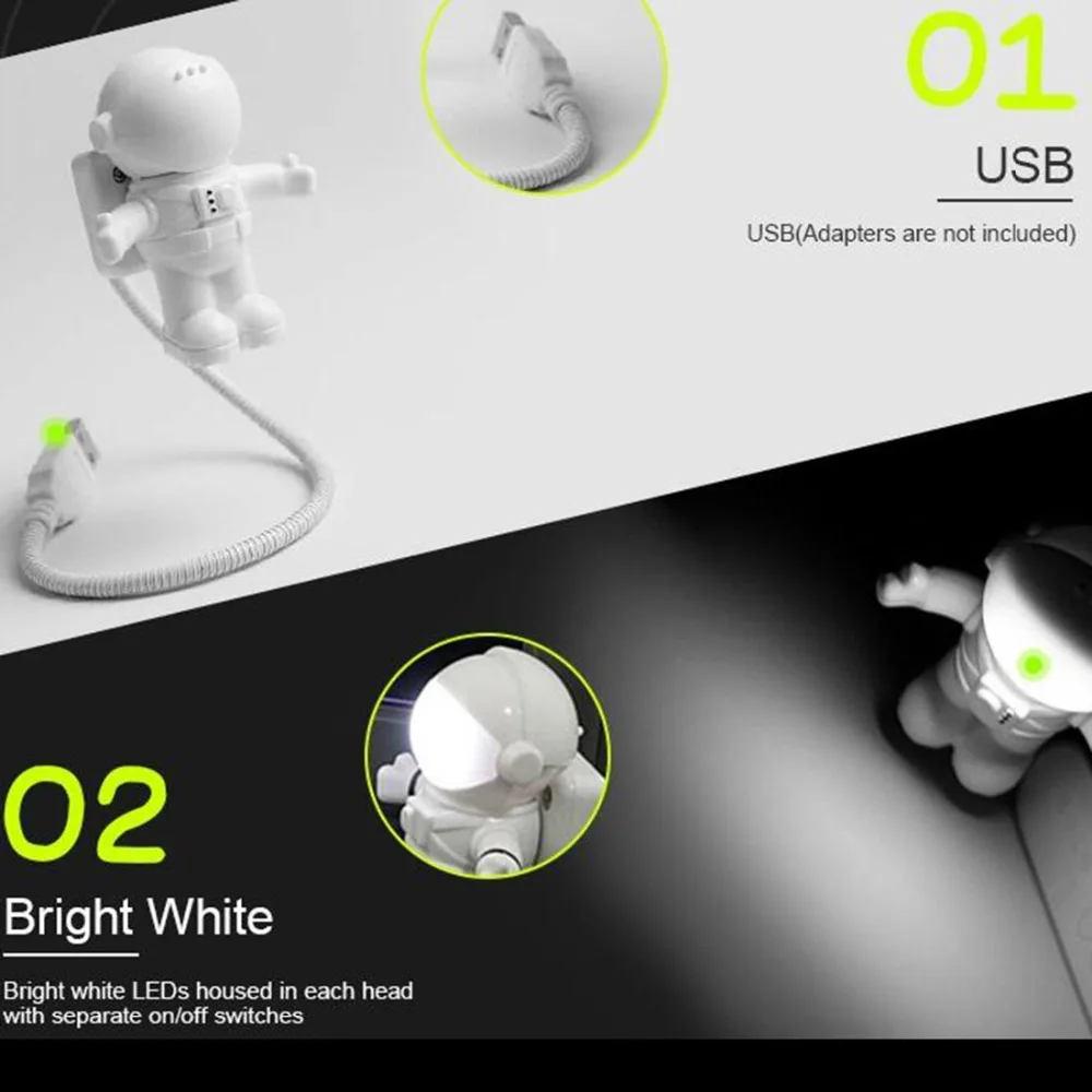 Брендовый крутой космонавт USB светодиодный регулируемый ночной Светильник для компьютера PC лампа Настольный светильник чистый белый