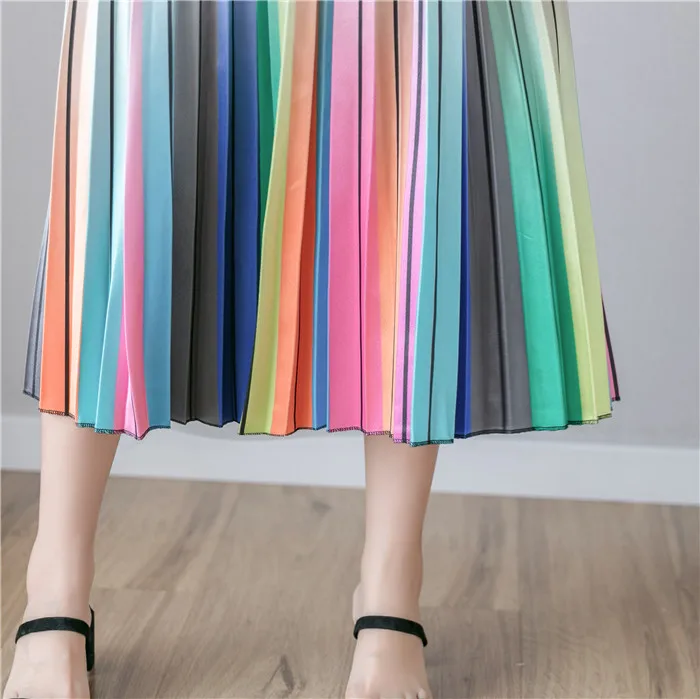 ATKULLQZ high quality factory direct spring summer clothes new rainbow skirt long skirt big swing woman skirt with lining