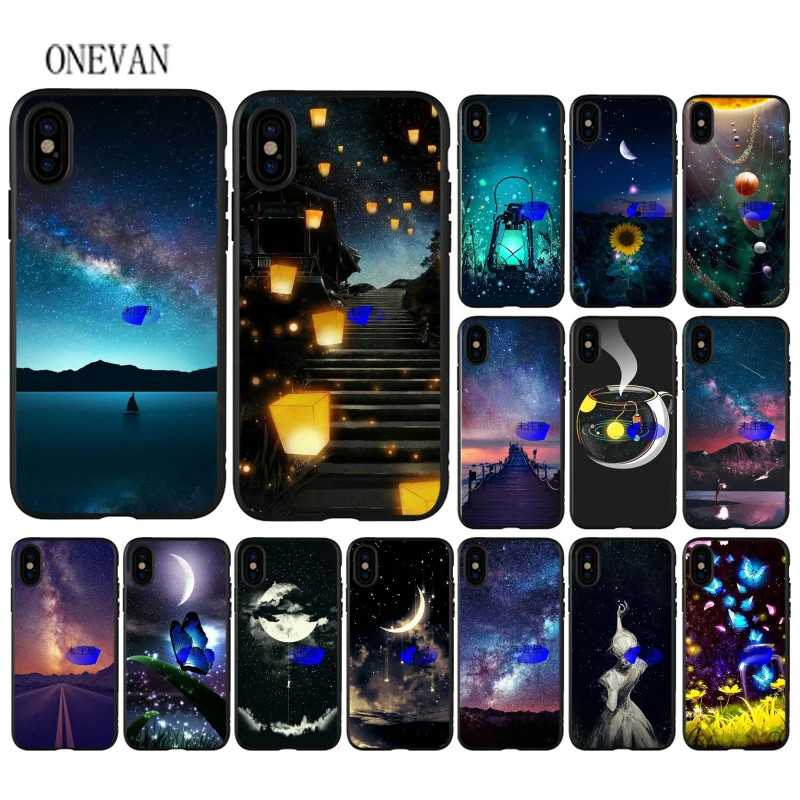 Пейзаж озеро Природа &quotЗвездное небо&quot черный мягкий чехол для телефона с