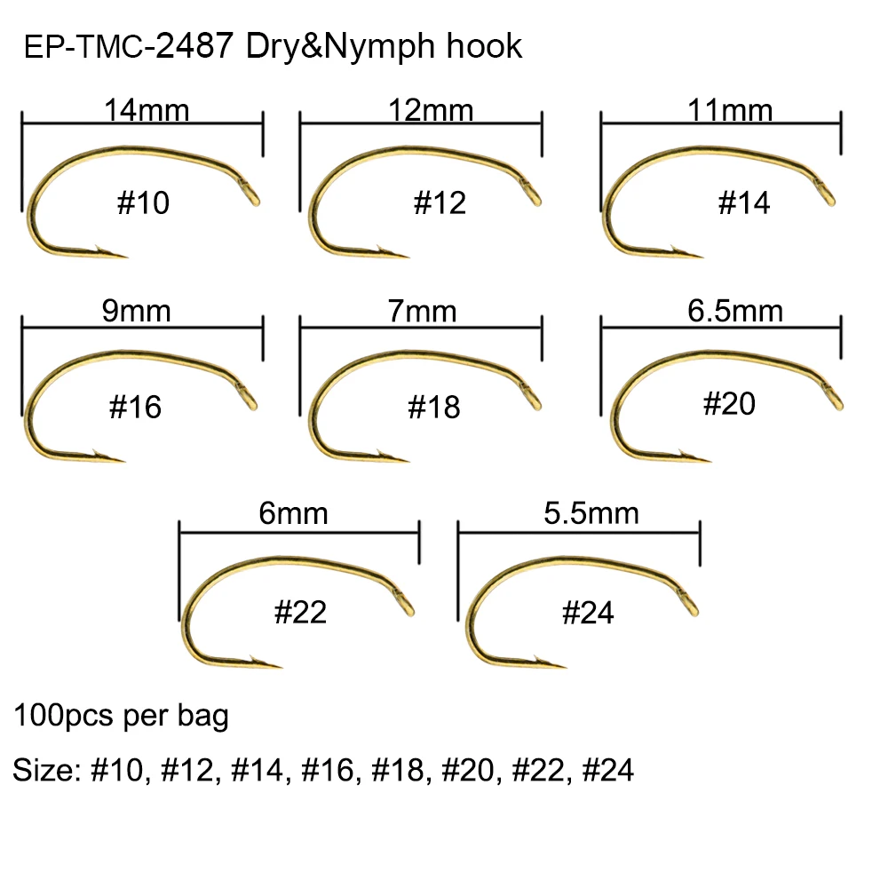 Eupheng 100 шт. EP TMC2487 крючок для сухой ловли нахлыстом мелкая проволока 2X широкий