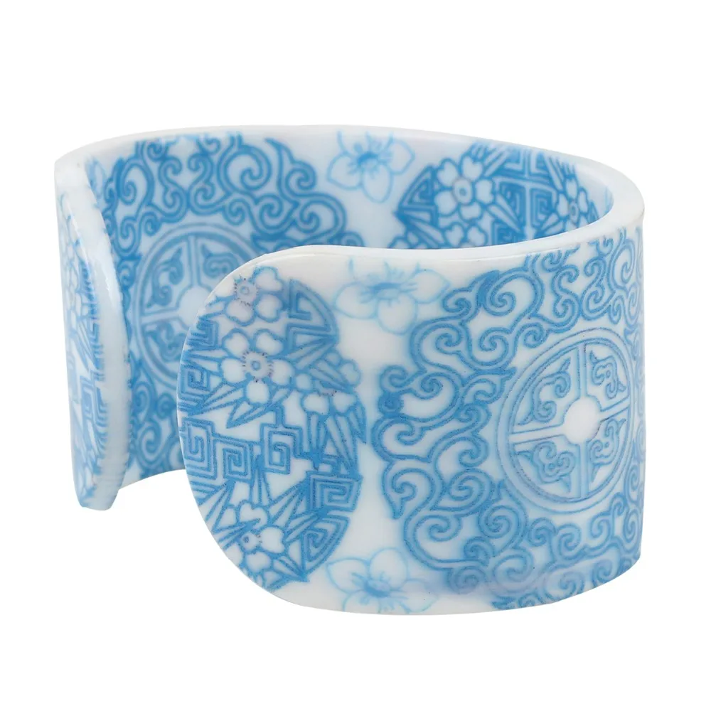 Bonsny Plastic Floral Chinese Blue And White Porcelain Paper-cut Bangles Bracelets Vintage Ethnic Jewelry For Women Girls Ladies | Украшения
