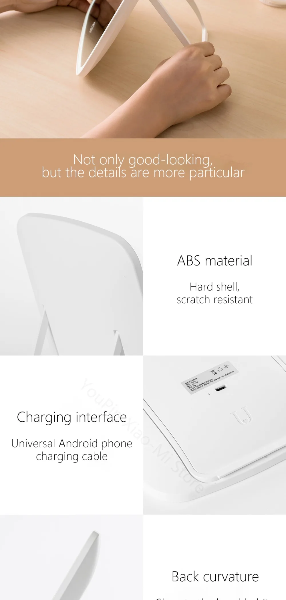 Портативное складное светодиодное зеркало для макияжа Xiaomi с естественным светодиодным освещением, портативное зеркало для дома и рабочего стола с длительным аккумулятором