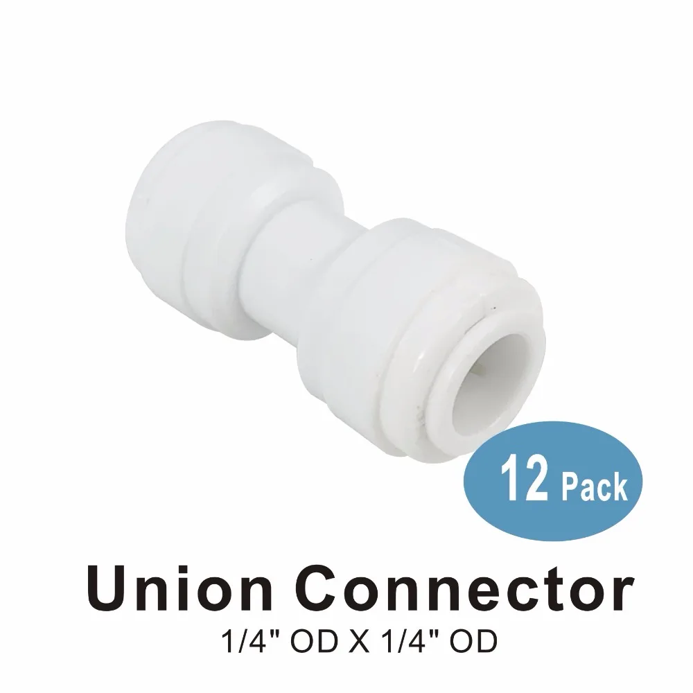 

Union Connector 1/4-Inch x 1/4-Inch OD Quick Connect RO System and Water Filter Fittings -12 PACK
