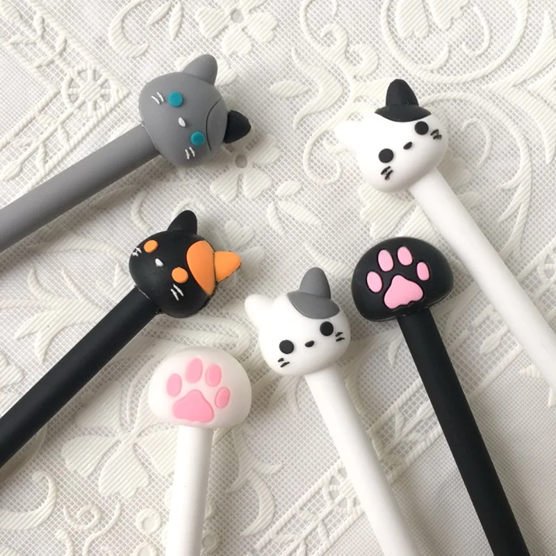 7 шт./лот гелевая ручка Kawaii cat с милыми черными чернилами ручки для письма