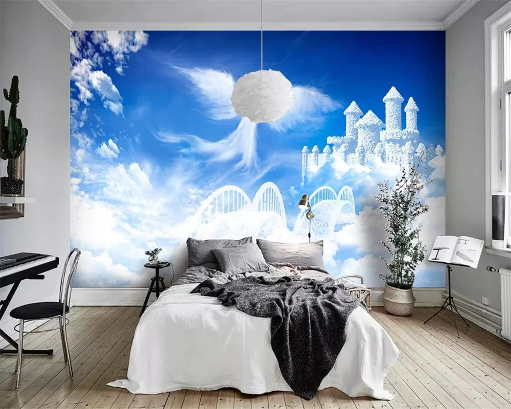 Обои для дома с изображением голубого неба и белых облаков 3d обои гостиной