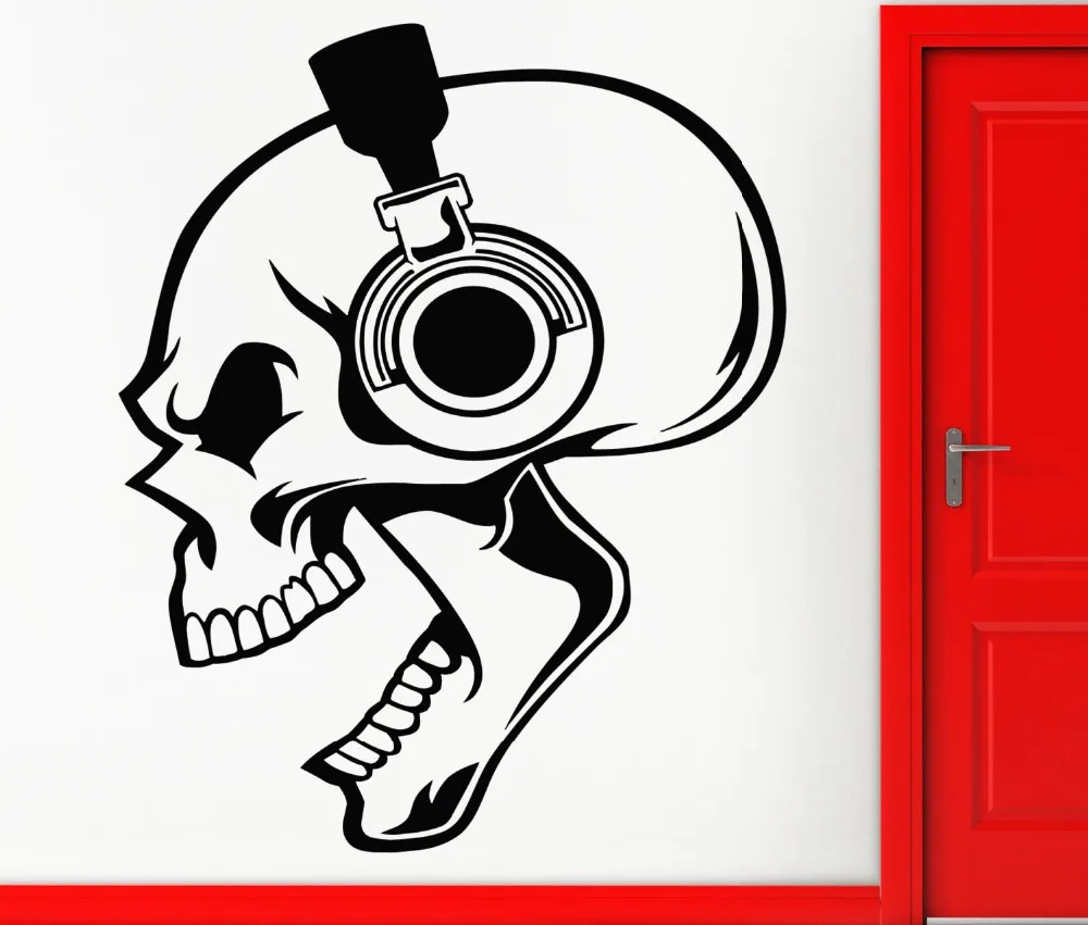

Home Decor wall Stickers Vinyl Decal Skull Listening Music In Headphones Decor living Room Bedroom Wall Mural DIY Stickers M-42