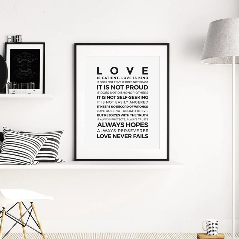 Постер Love is Patient Kind с принтом для дома гостиной стих из Библии настенная живопись