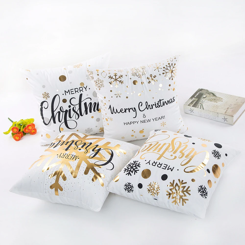 

Frigg Merry Christmas Cushion Cover Gold Linen Cotton Soft Cute Cushion Covers Santa Xmas Decorative Sofa Pillow Case Pillowcase