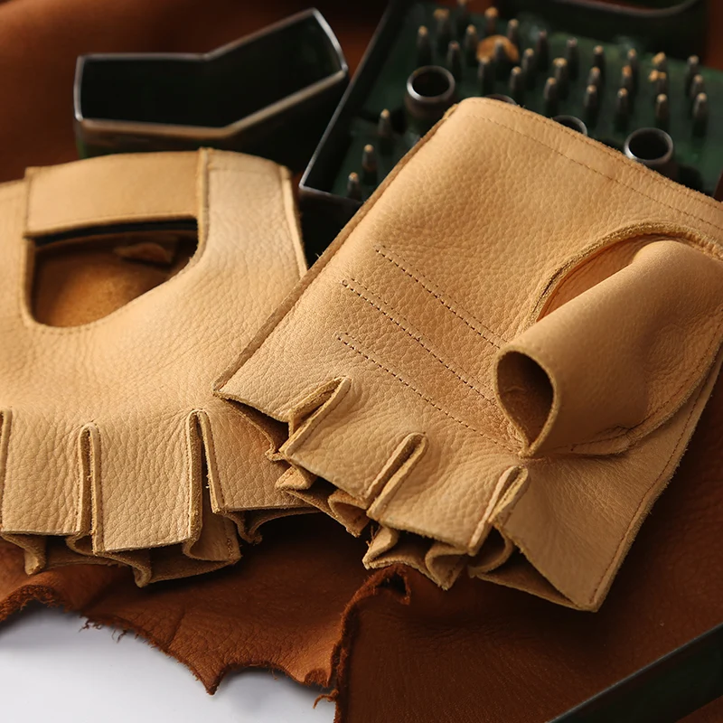 Кожаные Перчатки для фитнеса с полупальцами мужские мотоциклетные