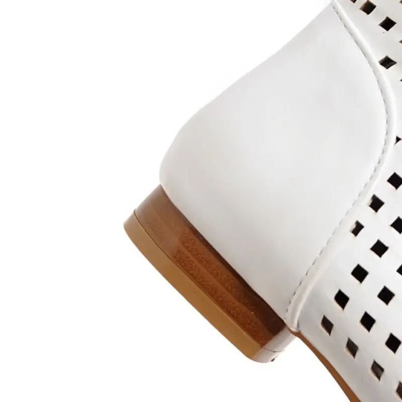 Размеры 34 47 Модные женские летние сапоги на плоской подошве до колена с открытым