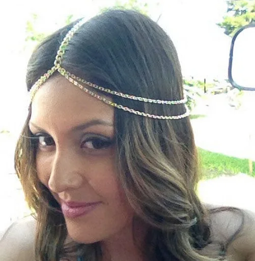 Женская повязка на голову с золотым покрытием металлическая цепочка для волос в