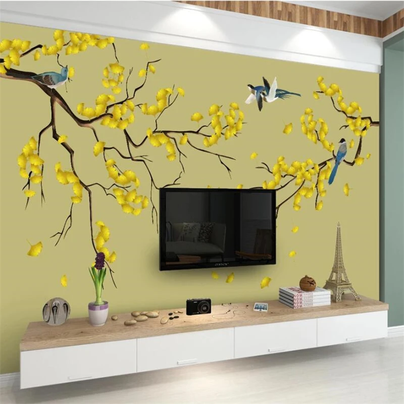 Beibehang пользовательские обои 3d Роспись ginkgo ручка и цветы Новый китайский фон