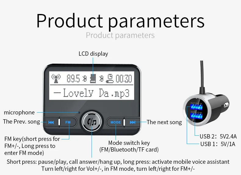 YASOKRO, Bluetooth, fm-передатчик, беспроводной автомобильный fm-модулятор, mp3-плеер, автомобильный комплект, Handsfree, Bluetooth, автомобильное зарядное устройство с ЖК-дисплеем