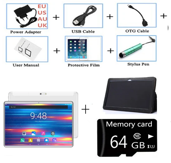 case and 64g card Лидер продаж; Новинка; 10-дюймовый планшетный ПК с системой андроида и 8,0, четыре ядра, 4 Гб Оперативная память 64 Гб Встроенная память 8.0MP Bluetooth Wifi 4 аппарат не привязан к оператору сотовой связи FDD ips 1920*1200 планшет 10,1 - Комплект: case and 64g card