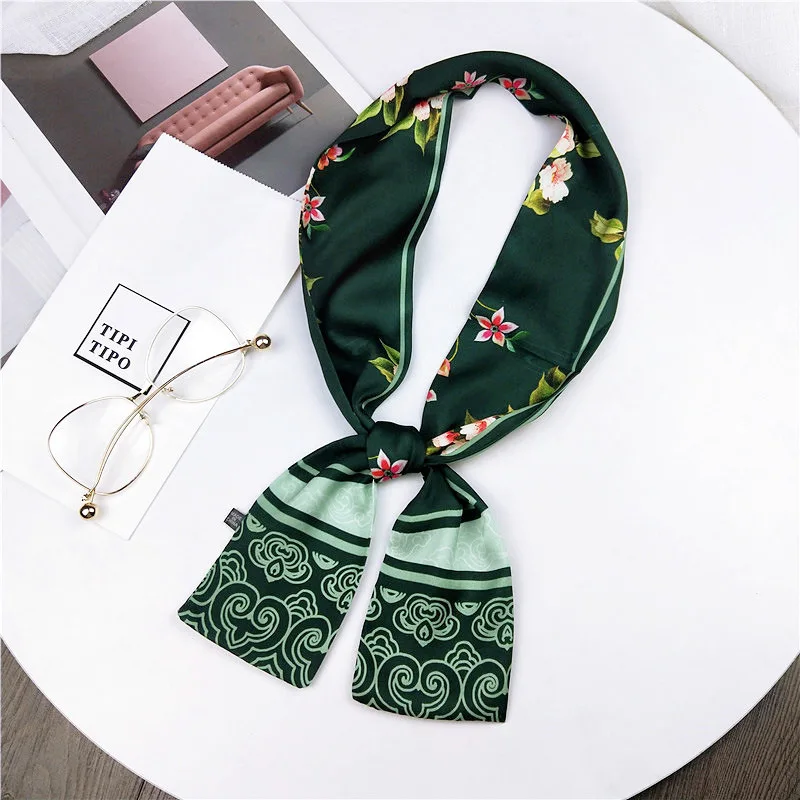 

women handle bag multifunctional chinese palace element flower cloud printed headband small thin narrow long head scarves twill