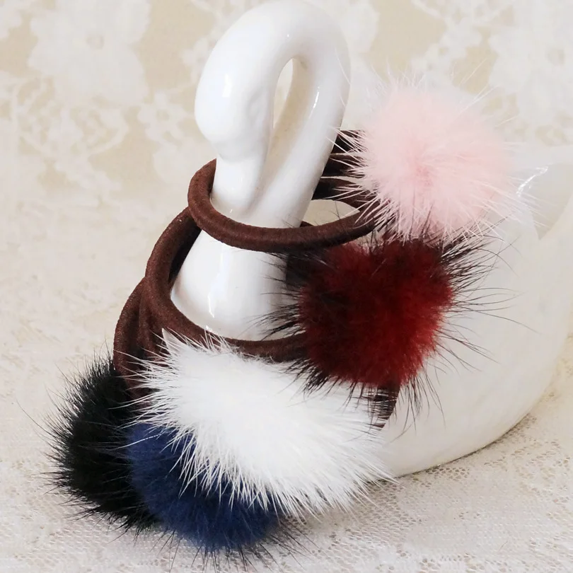 Lovely Baby Headwear Artificial Circle Hair Rope Faux Rabbit Fur Single Ball Ponytail Plush Elastic Bands TS-34 | Тематическая