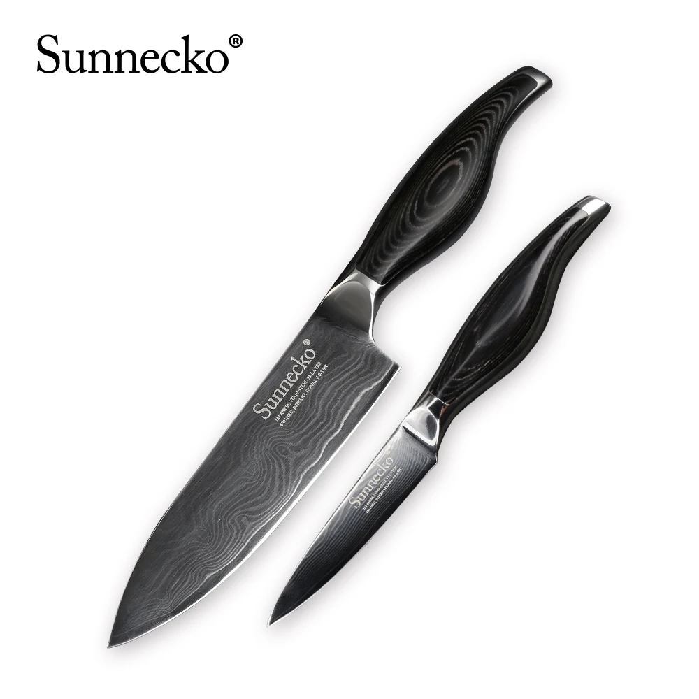 Sunnecko 8 шт. набор ножей из дамасской стали Подарочная коробка набор кухонных ножей для шеф-повара домашний хлеб Santoku для очистки овощей Кливер слайсер с деревянной ручкой