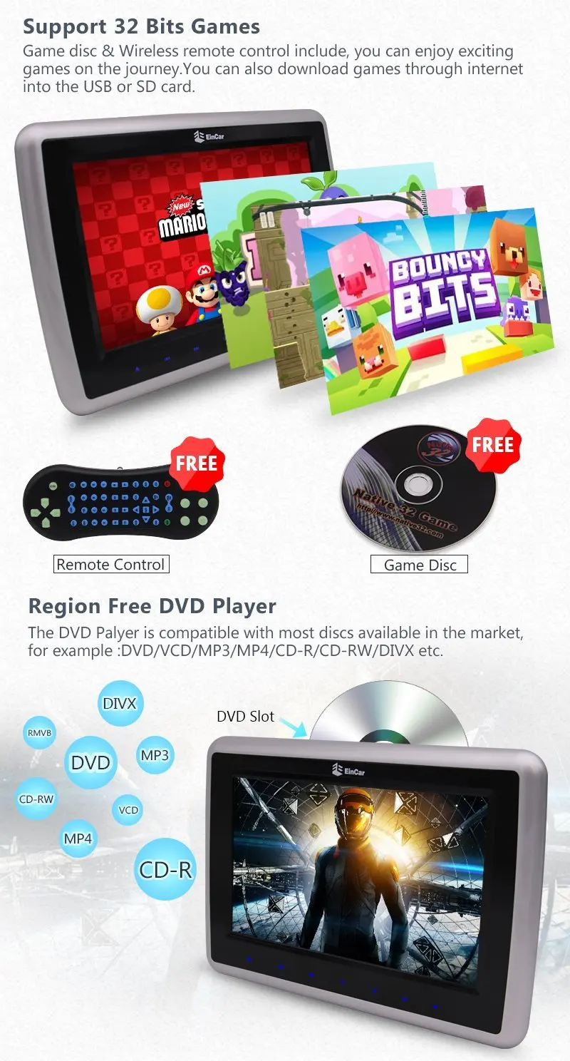 Два наушников + Двойная Автомобильная подушка pc cd подголовники DVD плеер