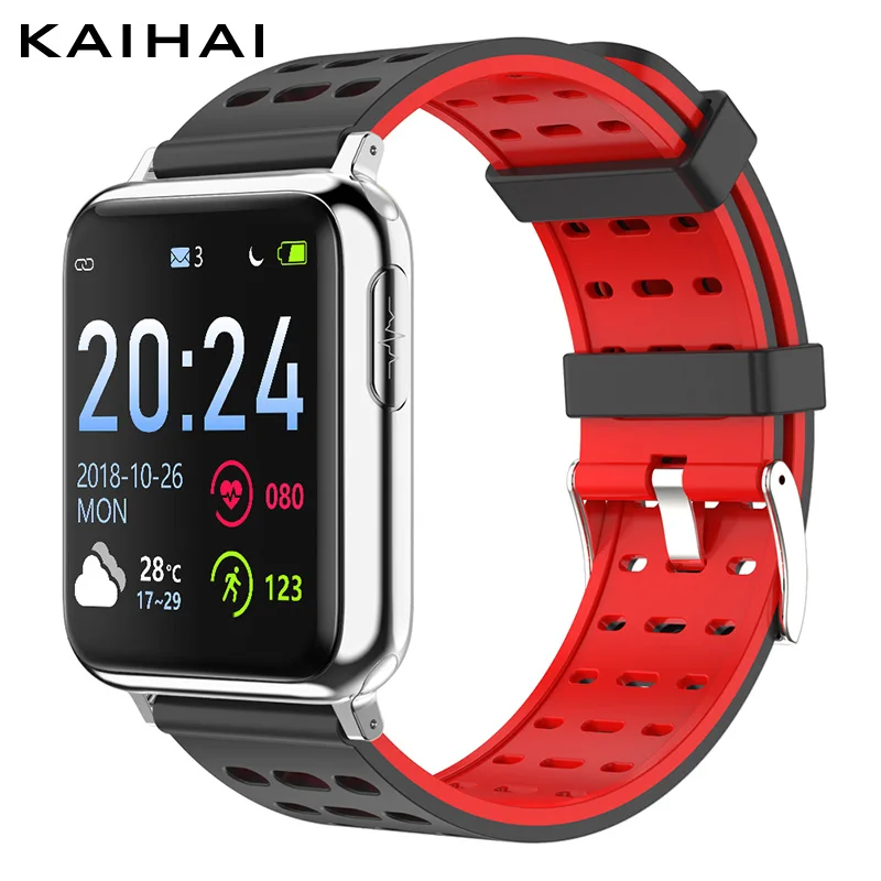 black silver red KAIHAI фитнес-трекер ЭКГ PPG SpO2 умный браслет на запястье кровяное давление измерение пульса для android ios - Цвет: black silver red