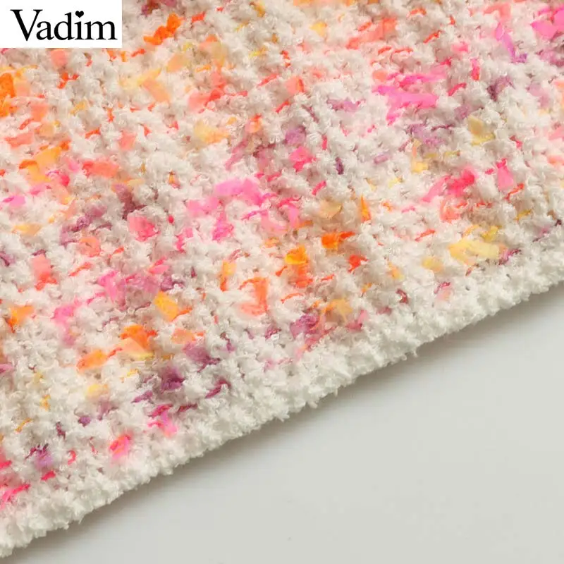 Вадим женщин Сладкий вязаный плед рукавов chic мини-платье карманов с круглым