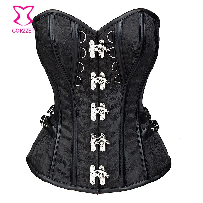 Corzzet Black Steampunk Corset Bustiers With Buckle Gothic Bustier Steel Boned Corset Top Victorian Inspired Overbust Corset