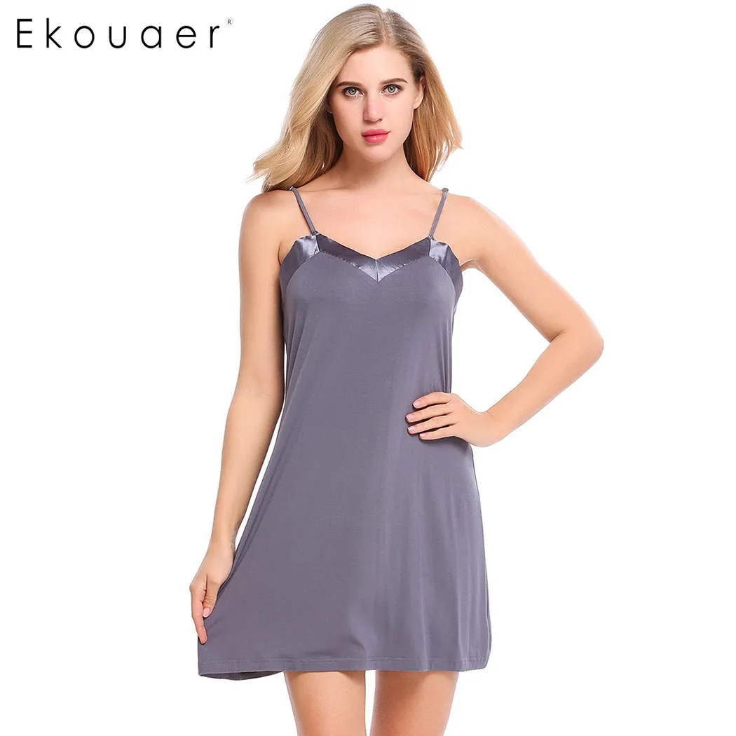 Женская ночная рубашка Ekouaer с регулируемыми бретельками из сатина большого