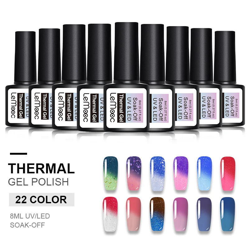LEMOOC 8 мл термальный мерцающий гель для ногтей с блестками лак температурный